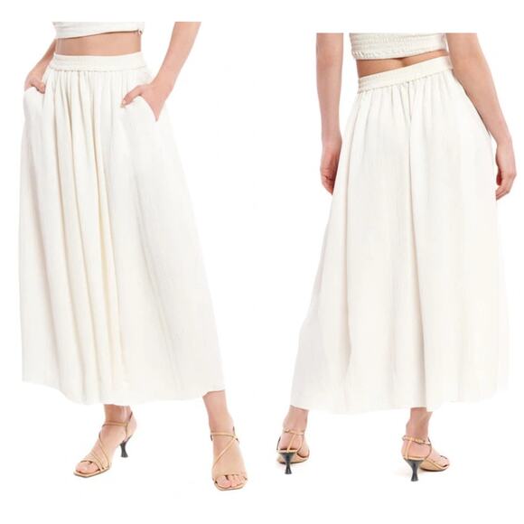 La Ligne NWT Crinkle Maxi Skirt Cream Color Size S Pull-On Waist Side Pockets - Picture 1 of 9